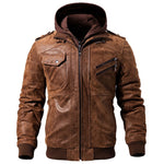Men's Real Leather Jacket Men Motorcycle Removable Hood winter coat Men Warm Genuine Leather Jackets